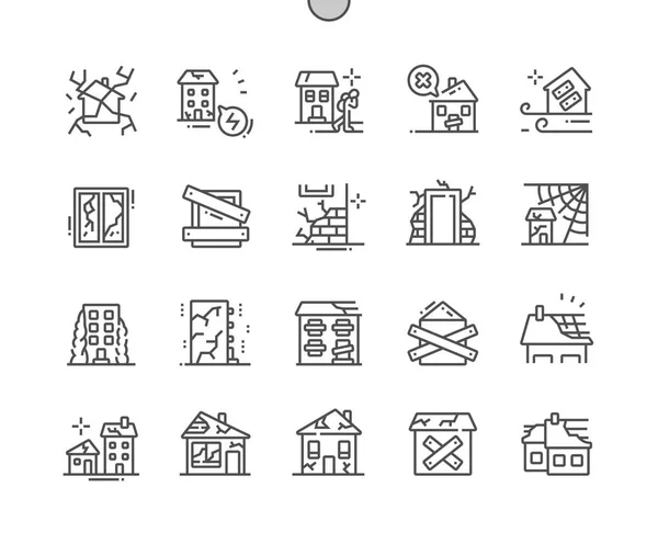 Casas abandonadas Pixel Perfect Vector Thin Line Iconos 30 2x Grid for Web Graphics and Apps. Pictograma mínimo simple — Vector de stock