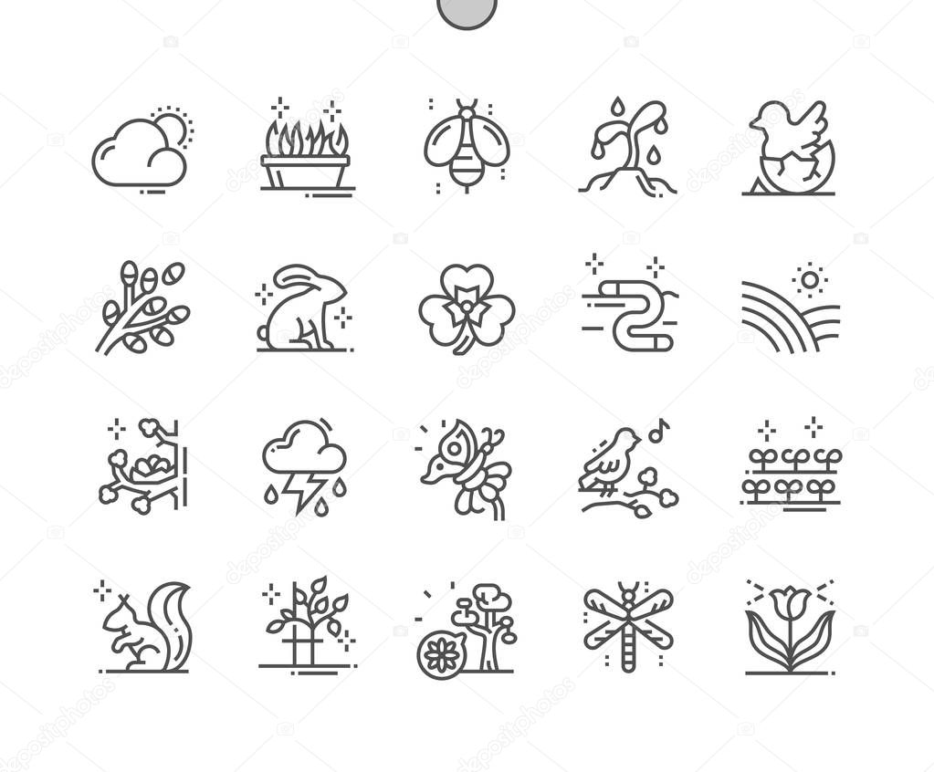 Spring Nature Well-crafted Pixel Perfect Vector Thin Line Icons 30 2x Grid for Web Graphics and Apps. Simple Minimal Pictogram