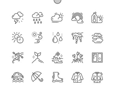 Bahar hava Iyi hazırlanmış Pixel Perfect Vector İnce Çizgi Simgeler 30 2x Grid Web Grafik ve Apps için. Basit Minimal Piktogram