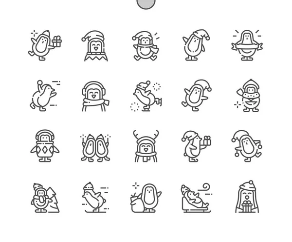 Pingouins de Noël Pixel parfait vecteur mince ligne icônes 30 2x grille pour Web Graphics et applications. Pictogramme minimal simple — Image vectorielle