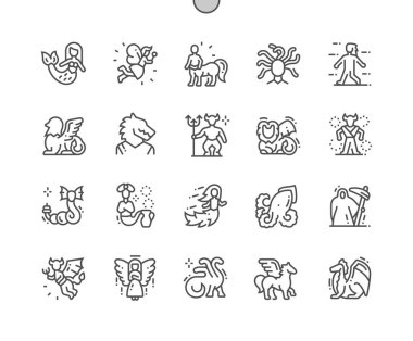 Efsanevi yaratıklar Iyi hazırlanmış Pixel Perfect Vector İnce Çizgi Simgeler 30 2x Grid Web Grafik ve Apps için. Basit Minimal Piktogram