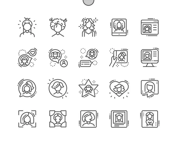 Femme avatar Pixel bien conçu parfait vecteur mince ligne icônes 30 2x Grille pour Web Graphics et applications. Pictogramme minimal simple — Image vectorielle