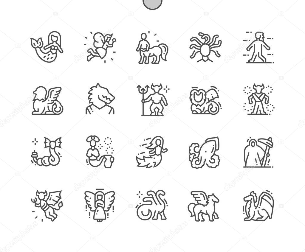 Mythical creatures Well-crafted Pixel Perfect Vector Thin Line Icons 30 2x Grid for Web Graphics and Apps. Simple Minimal Pictogram