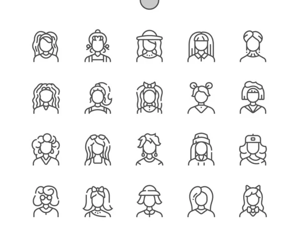 Woman avatar Well-crafted Pixel Perfect Vector Thin Line Icons 30 2x Grid for Web Graphics and Apps. Simple Minimal Pictogram — Stock Vector