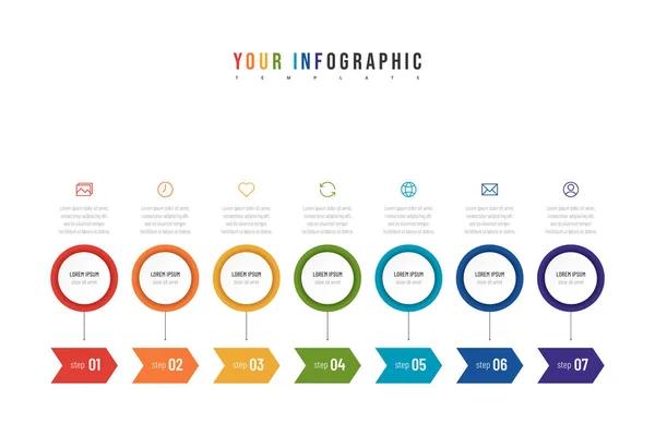 Modern abstract infographic with 7 steps or processes elements and icons. Business concept. Vector illustration — Stock Vector