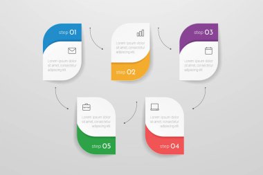 5 aşamalı ya da elementleri işleyen modern vektör bilgisi. İş kavramı zaman çizelgesi