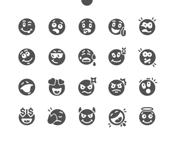 Emotions Pixel Perfect Vector Solid Icônes 30 2x Grille pour graphiques et applications Web. Pictogramme minimal simple — Image vectorielle