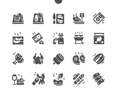 Web Grafikleri ve Uygulamaları için Et İyi Yapılmış Piksel Mükemmel Vektör Katı Simgeleri 302x Izgara. Basit Asgari Resim Grafiği