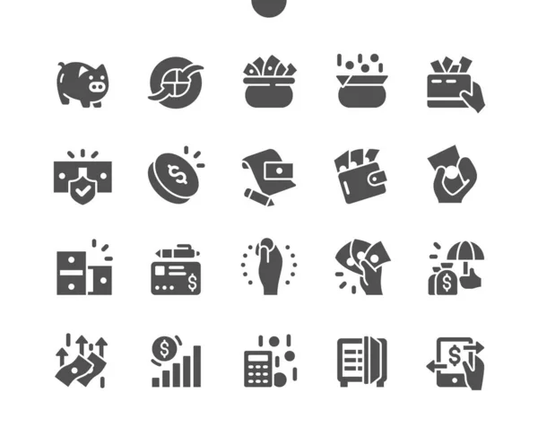 Dinero Pixel Perfect Vector Solid Icons 30 2x Grid for Web Graphics and Apps. Pictograma mínimo simple — Vector de stock