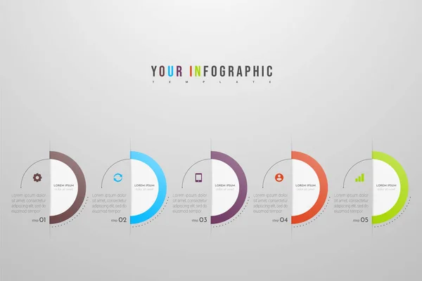 Minimal Business Infographics template with 5 steps, options and marketing icons. Vector infographic with five circle elements. Can be use for presentation. — Stock Vector