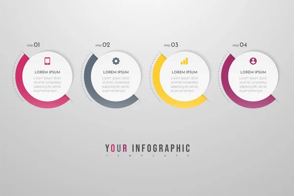 Minimal Business Infographics template with 4 steps, options and marketing icons. Vector infographic with four circle elements. Can be use for presentation. — Stockvektor