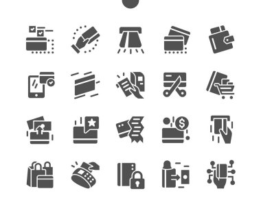 Kredi Kartı İyi Yapılmış Piksel Mükemmel Vektör Katı Simgeleri Web Grafikleri ve Uygulamaları için 32x Izgara Basit Asgari Resim Grafiği