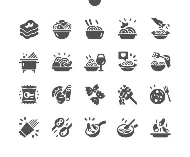 Web Grafikleri ve Uygulamaları için Makarna İyi Yapılmış Pikseli Mükemmel Vektör Katı Simgeleri 32x Izgara. Basit Asgari Resim Grafiği