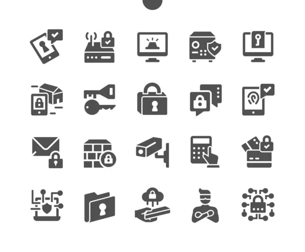 Segurança bem trabalhada Pixel Perfect Vector Solid Icons 30 2x Grade para Web Graphics e Apps. Pictograma mínimo simples — Vetor de Stock