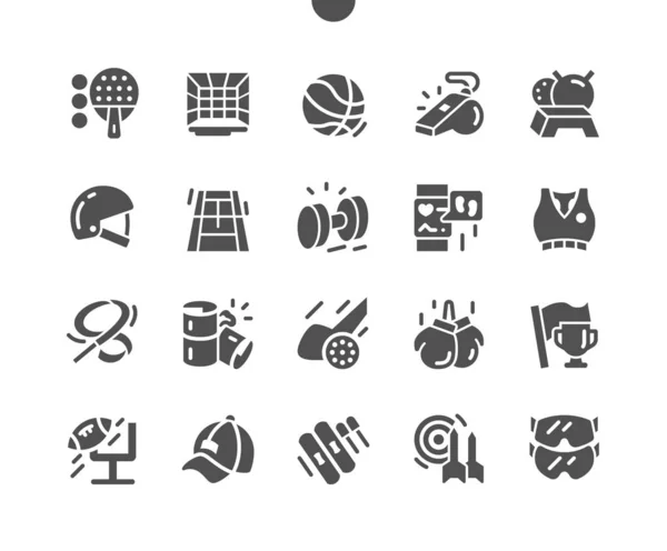 Sportovní vybavení Vyrobeno Pixel Perfect Vector Solid Icons 30 2x Grid pro webovou grafiku a aplikace. Jednoduchý minimální piktogram — Stockový vektor