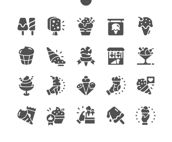 Helado Pixel Perfect Vector Solid Icons 30 2x Grid for Web Graphics and Apps. Pictograma mínimo simple — Vector de stock