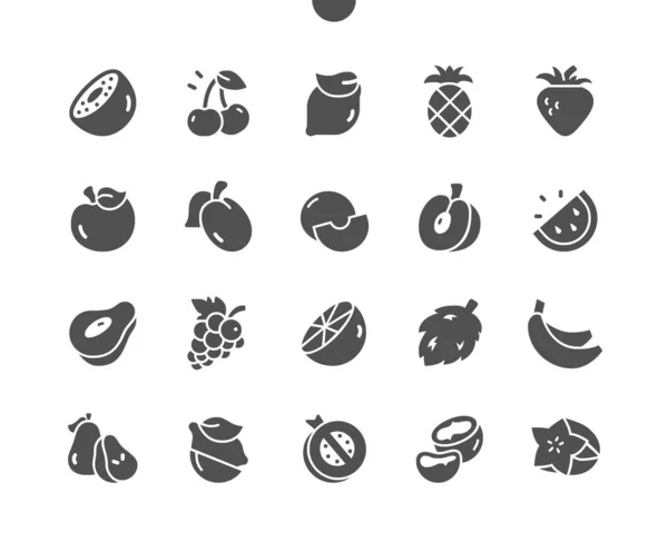 Fruits İyi Yapılmış Pikseller Mükemmel Vektör Katı Simgeler 32x Web Grafikleri ve Uygulamaları için Izgara Basit Asgari Resim Grafiği — Stok Vektör
