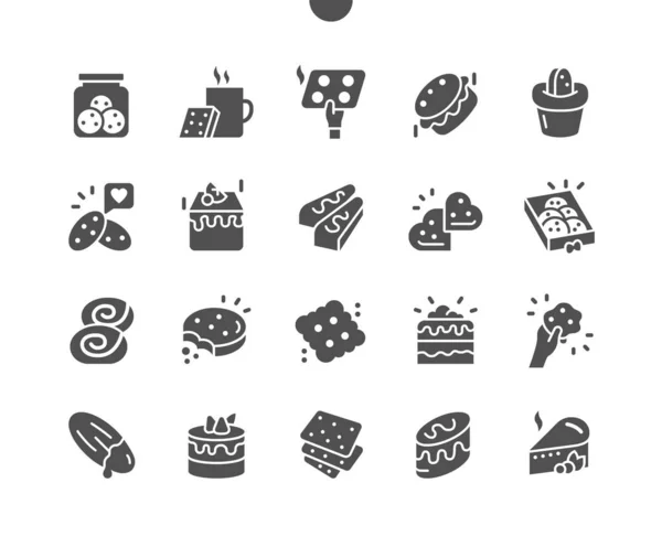 Tårtor och kakor. Konfektyr. Bagerimat. Chokladkakor. Meny för restaurang och café. Vektor fasta ikoner. Enkelt piktogram — Stock vektor