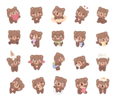 Oyuncak ayı karakteri İskandinav tarzında ayarlanmış ve sevgililer günü, okuma, öğrenme, yeme, içme, tatil, okul, yemek, sinema dahil olmak üzere farklı duygular ve pozlar içeriyor