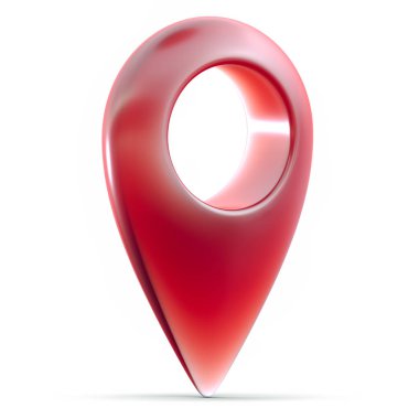 Geo PIN gölge beyaz zemin üzerine kırmızı parlak 3d harita