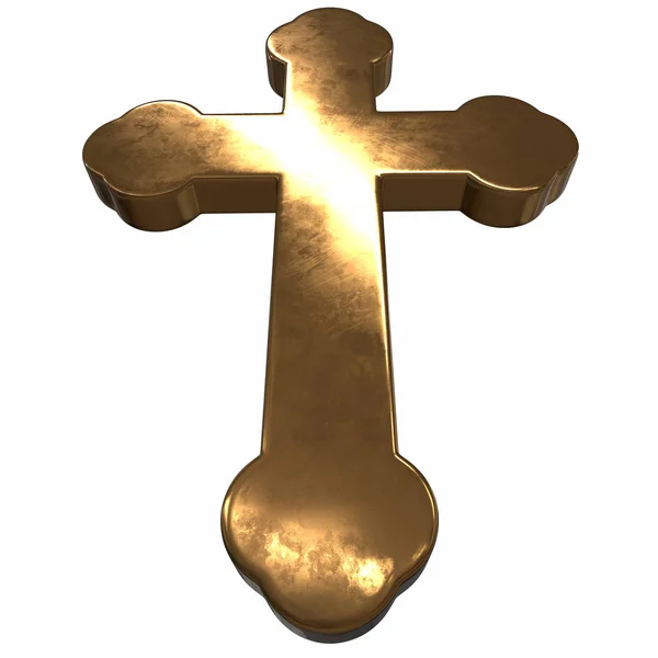 Representación 3D de la cruz de oro sobre fondo blanco — Foto de Stock