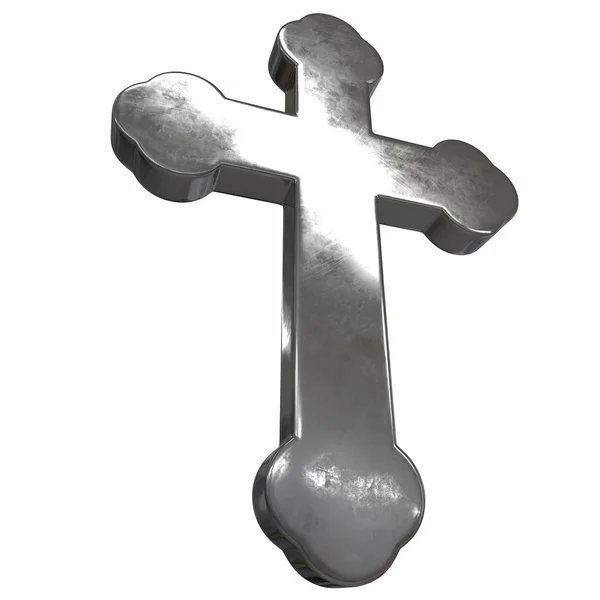 Representación 3D de cruz de plata sobre fondo blanco — Foto de Stock
