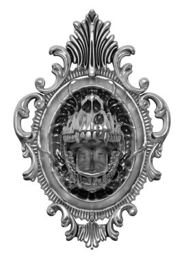 Beyaz arka plan iblis dişlere sahip Vintage çerçeve