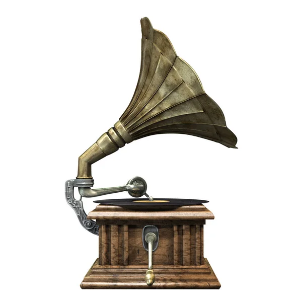 3D illustration av vintage och klassiska gramophone isolerad på vit bakgrund — Stockfoto