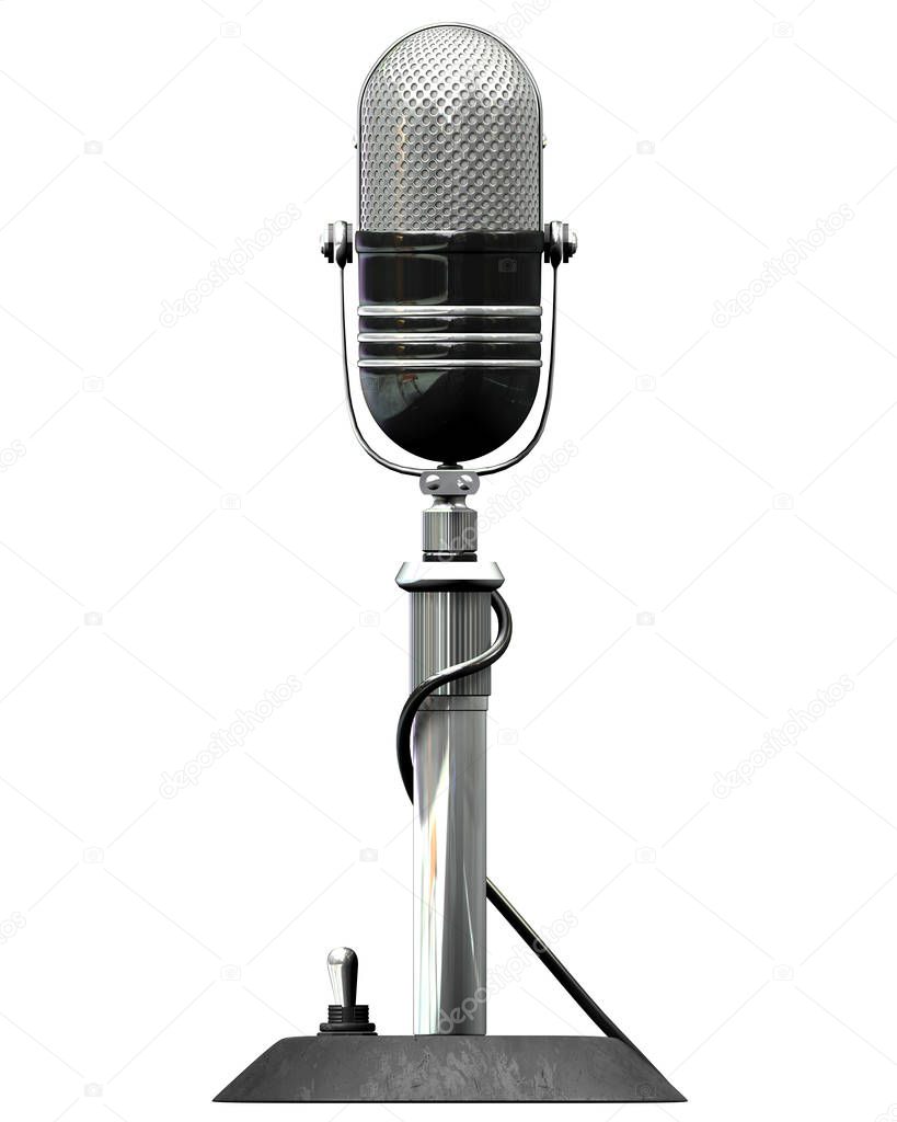 3D illustration of Retro Microphone isolated on white background