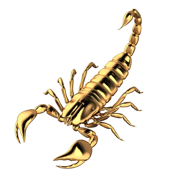 3D иллюстрация золотого скорпиона на белом фоне — стоковое фото