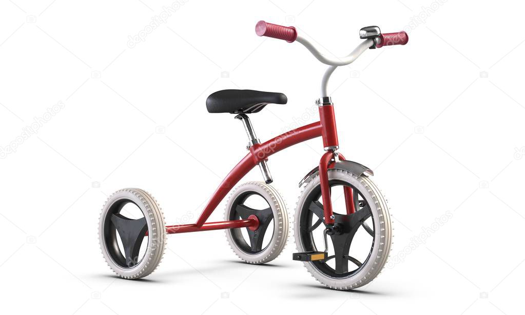 3D illustrate of Childrens tricycle pink bicycle isolated on white background