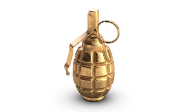 3D illustration of gold fragmentation grenade F1 isolated on white backfround. clipart