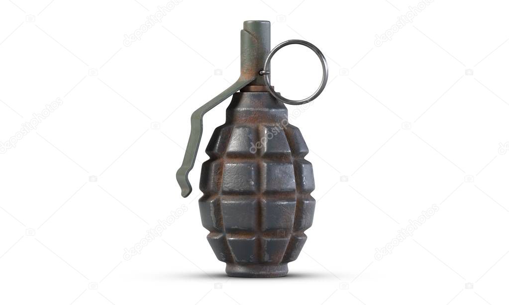 3D illustration of fragmentation grenade F1 isolated on white backfround.