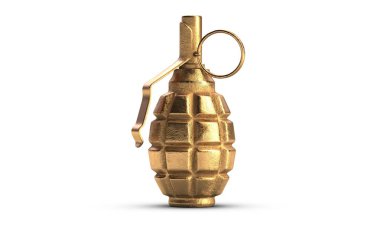 3D illustration of gold fragmentation grenade F1 isolated on white backfround. clipart