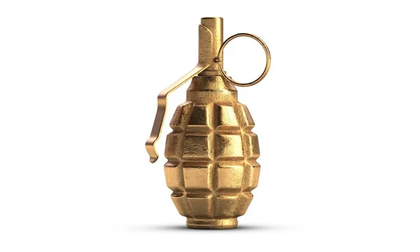 3D illustration of gold fragmentation grenade F1 isolated on white backfround. — Stock Photo, Image