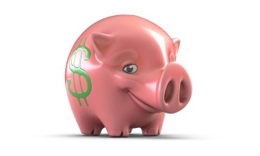 pembe beyaz arka plan üzerinde izole kumbara 3D çizimi