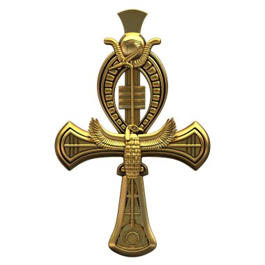 beyaz izole Ankh 3D çizimi.