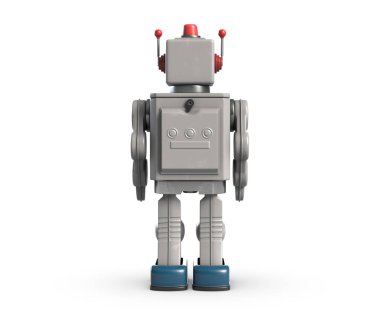 vintage robot oyuncak üzerinde beyaz izole 3D çizimi.