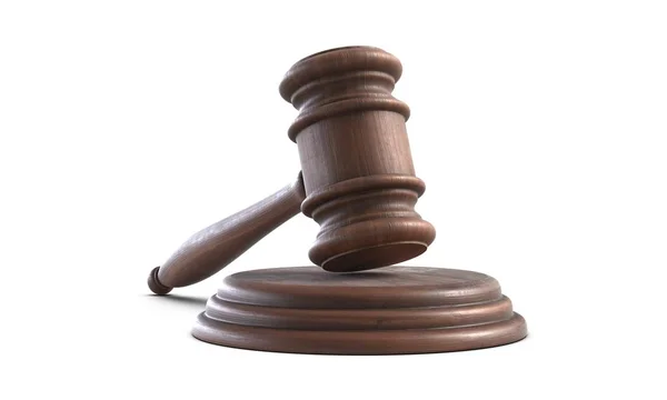 Ahşap Yargıç beyaz arka plan üzerinde izole tokmak 3D çizimi