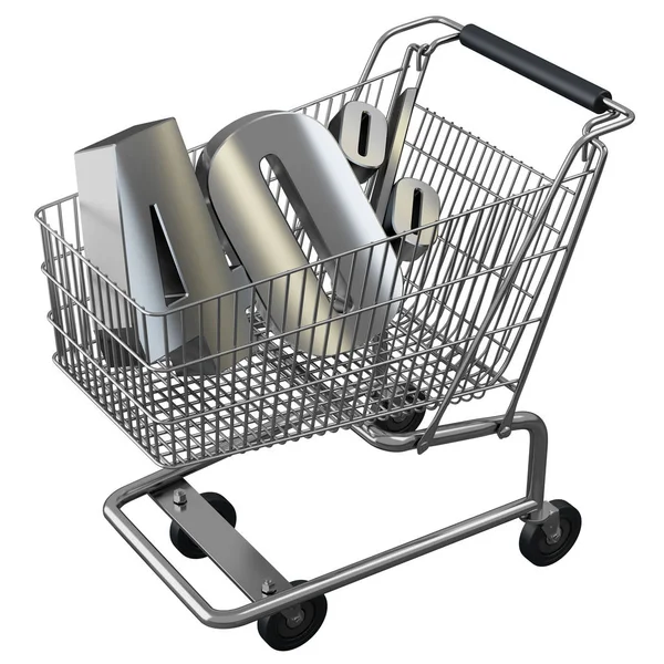 Ilustração 3D do carrinho de compras com 40 pocent desconto em prata . — Fotografia de Stock