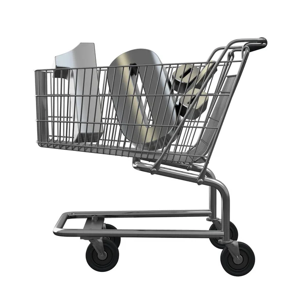 3D illustratie van Shopping cart met 10 pocent korting in zilver. — Stockfoto