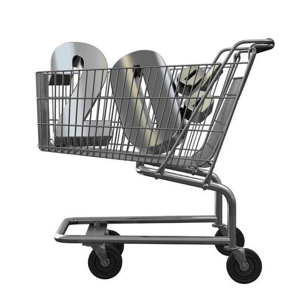 3D illustratie van Shopping cart met 20 pocent korting in zilver. — Stockfoto