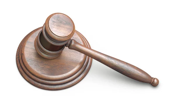 3D obrázek dřevěné kladívko soudce izolovaných na bílém pozadí — Stock fotografie