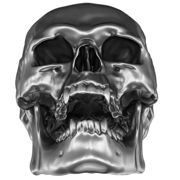 Beyaz arka plan üzerinde izole metalik krom insan kafatası 3D çizimi — Stok fotoğraf
