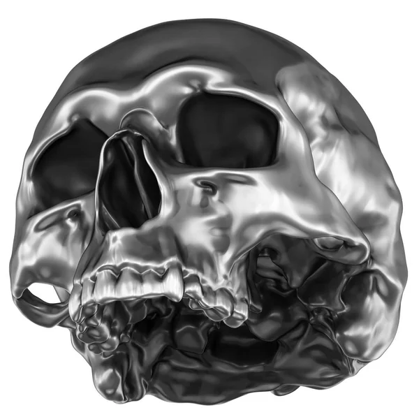 Ilustração 3D de crânio humano cromado metálico isolado em fundo branco — Fotografia de Stock