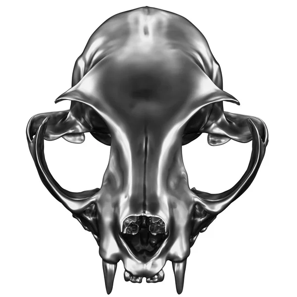 3D рендеринг металлического черепа кота изолирован на белом фоне — стоковое фото
