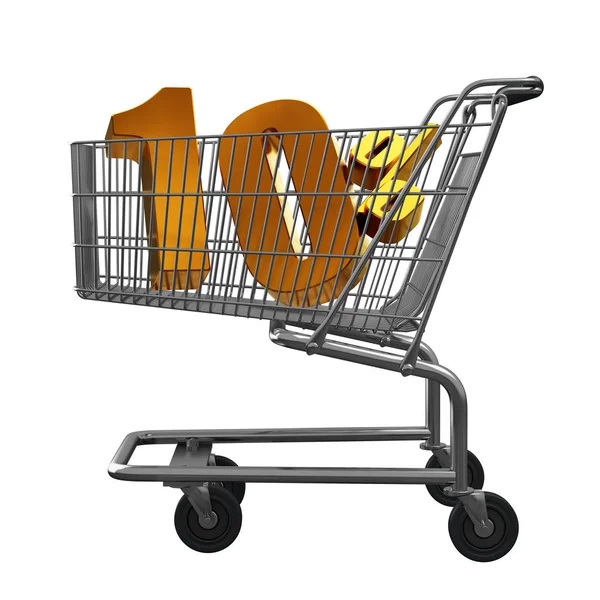 Ilustración 3D de carrito de compras con descuento de 10 céntimos en oro aislado —  Fotos de Stock