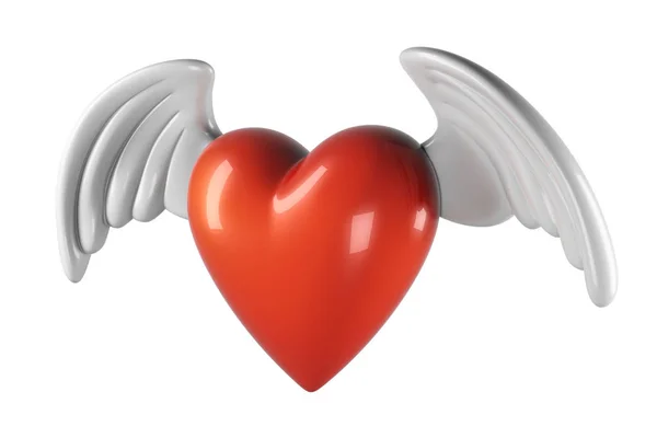 3D-Darstellung der Herzform mit Flügeln auf weißem Hintergrund. — Stockfoto