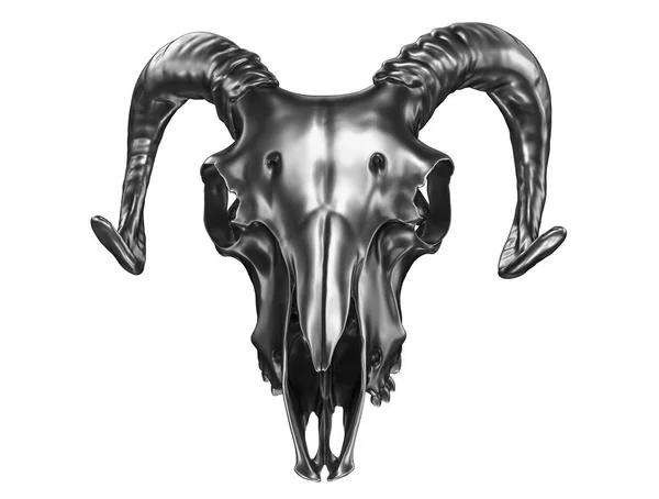 Rendu 3D de Metalic Ram Crâne isolé sur fond blanc — Photo