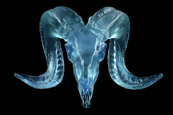 3D Render niebieski Cristal koza czaszka na czarnym tle — Zdjęcie stockowe